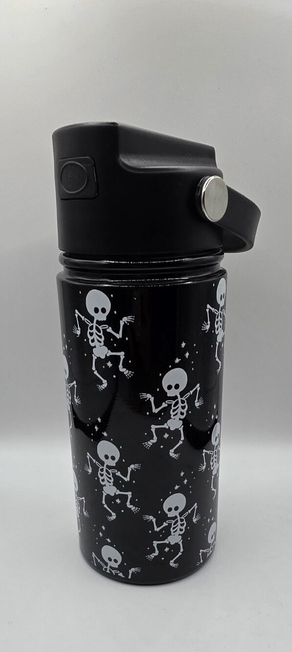 Black & White Dancing Skeletons Stainless Steel Water Bottle with Flip Straw Lid